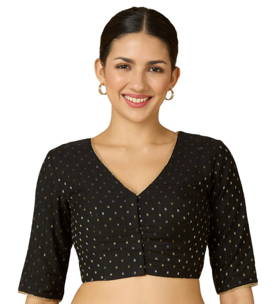 Studio Shringaar Women's Black Handloom Cotton Readymade Saree Blouse (Design 2918)