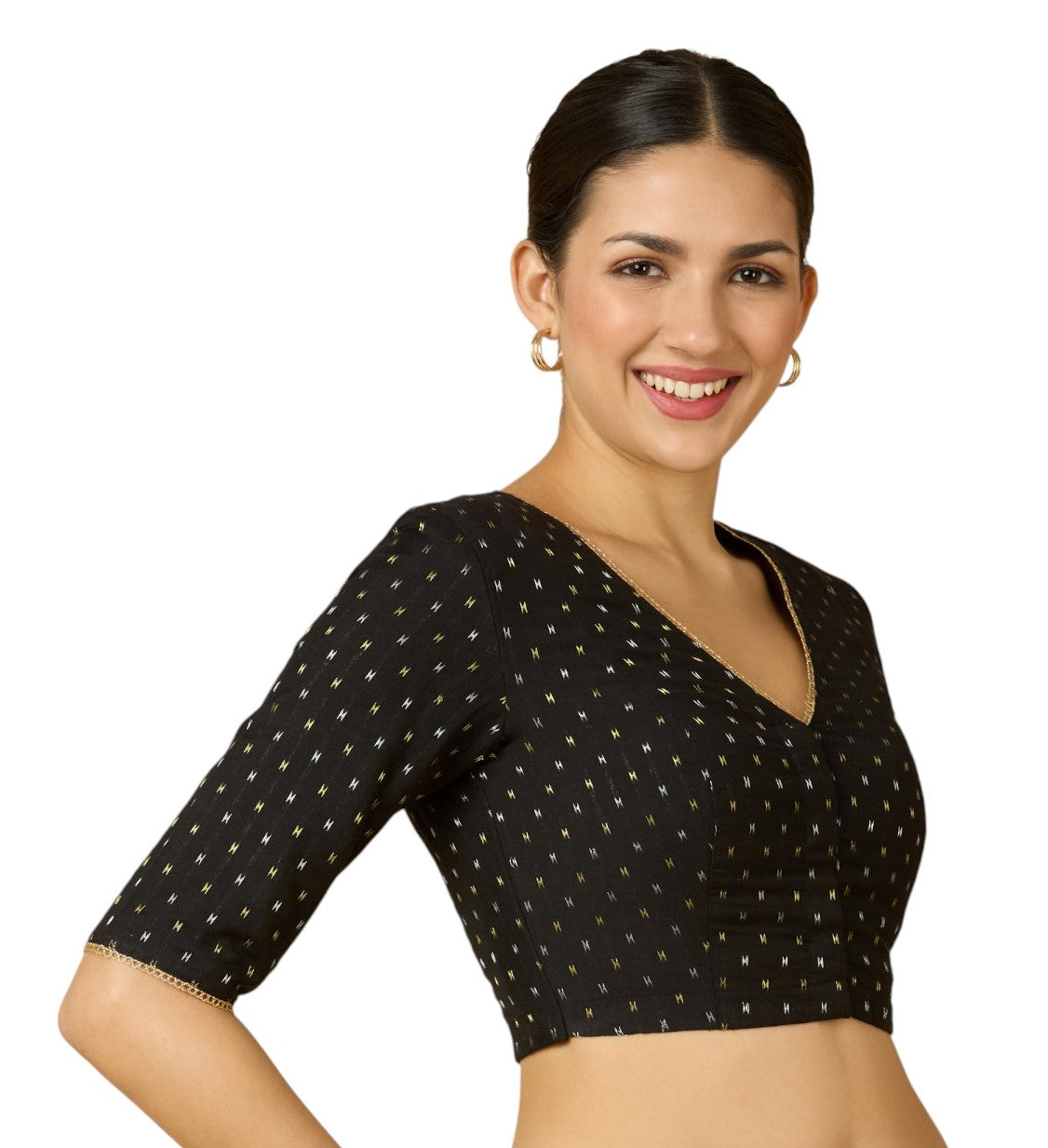 Studio Shringaar Women's Black Handloom Cotton Readymade Saree Blouse (Design 2918)