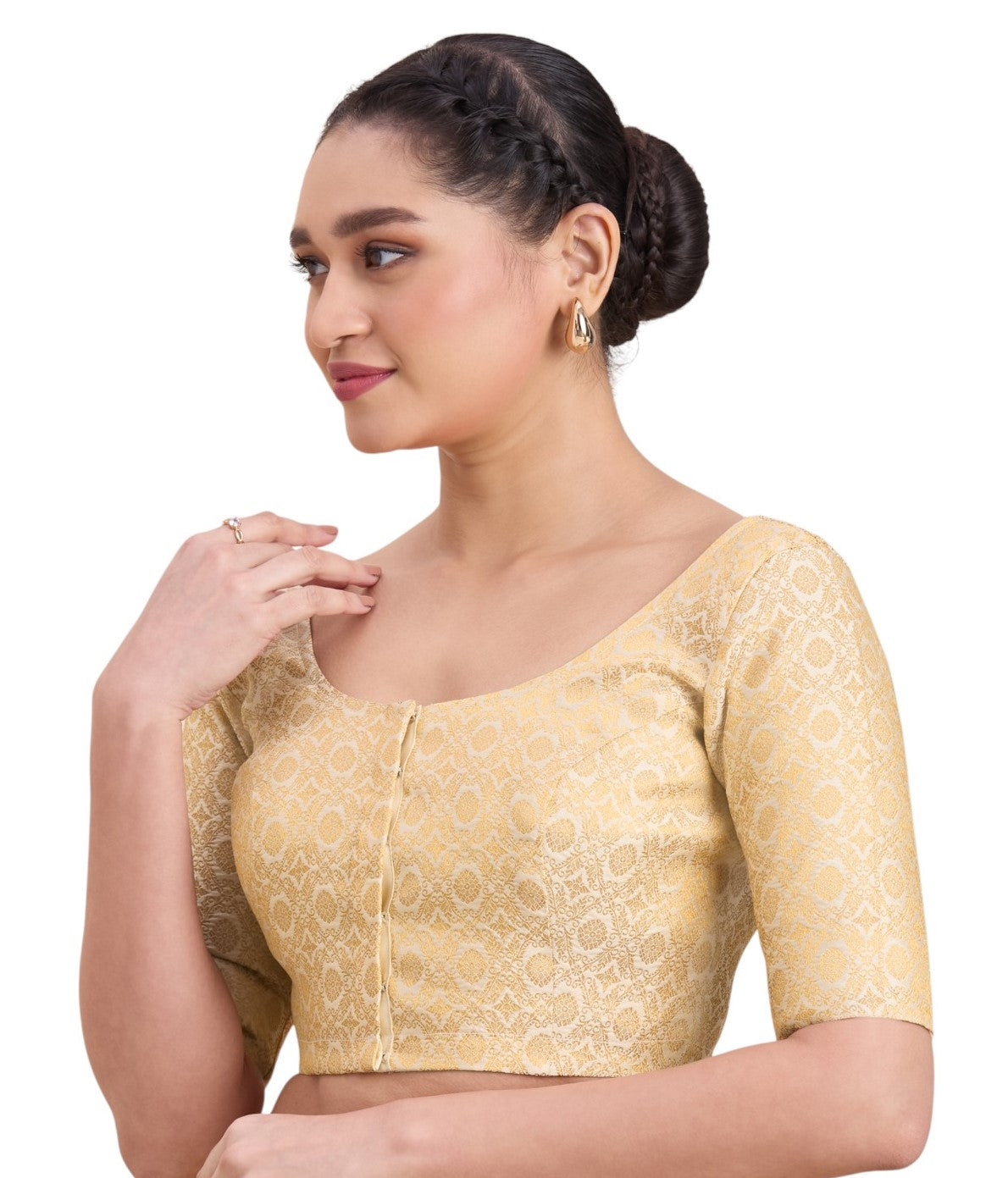 Women's Cream Benaras Brocade Round Neck Readymade Saree Blouse  (Design 2924)
