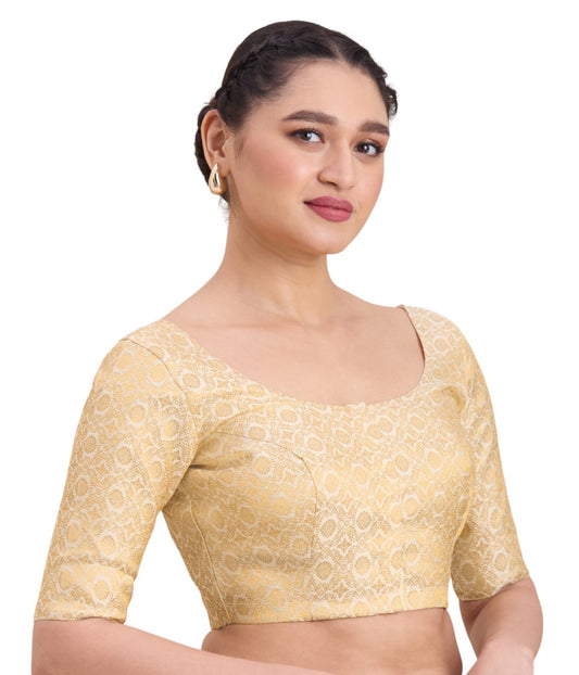 Women's Cream Benaras Brocade Round Neck Readymade Saree Blouse  (Design 2924)