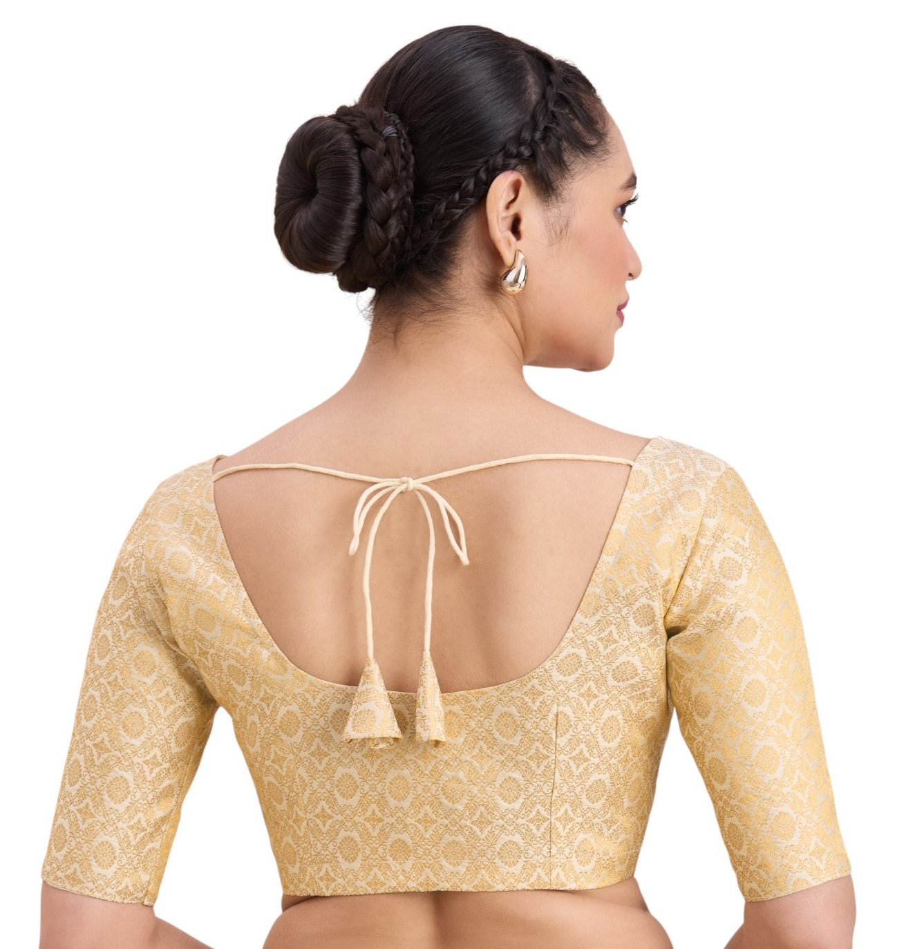 Women's Cream Benaras Brocade Round Neck Readymade Saree Blouse  (Design 2924)