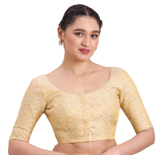 Women's Cream Benaras Brocade Round Neck Readymade Saree Blouse  (Design 2924)