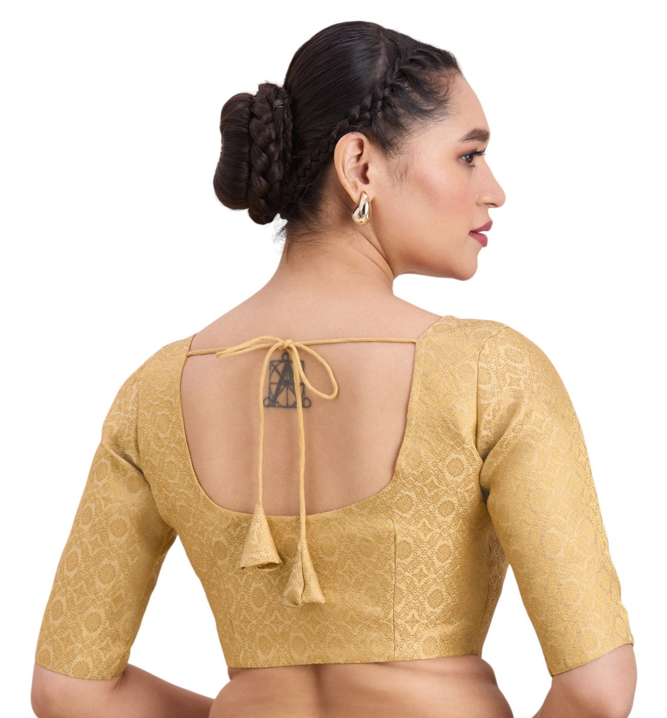 Women's Gold Benaras Brocade Round Neck Readymade Saree Blouse  (Design 2924)