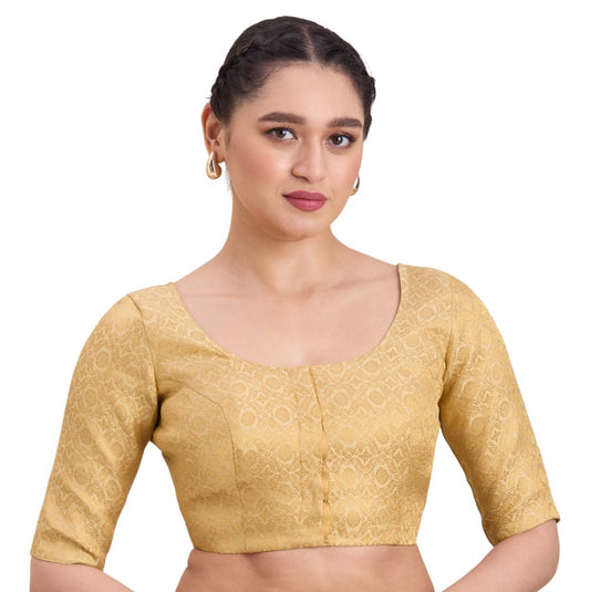 Women's Gold Benaras Brocade Round Neck Readymade Saree Blouse  (Design 2924)