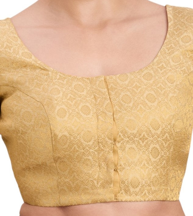 Women's Gold Benaras Brocade Round Neck Readymade Saree Blouse  (Design 2924)