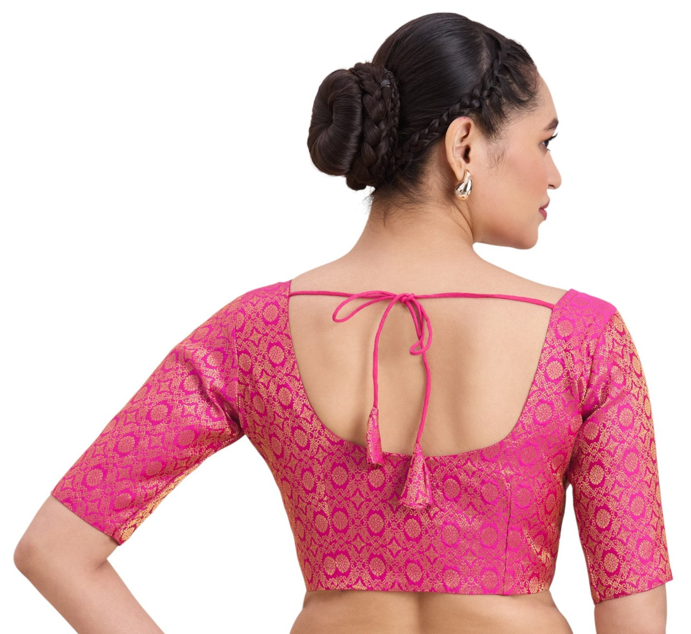 Women's Pink Benaras Brocade Round Neck Readymade Saree Blouse (Design 2924)