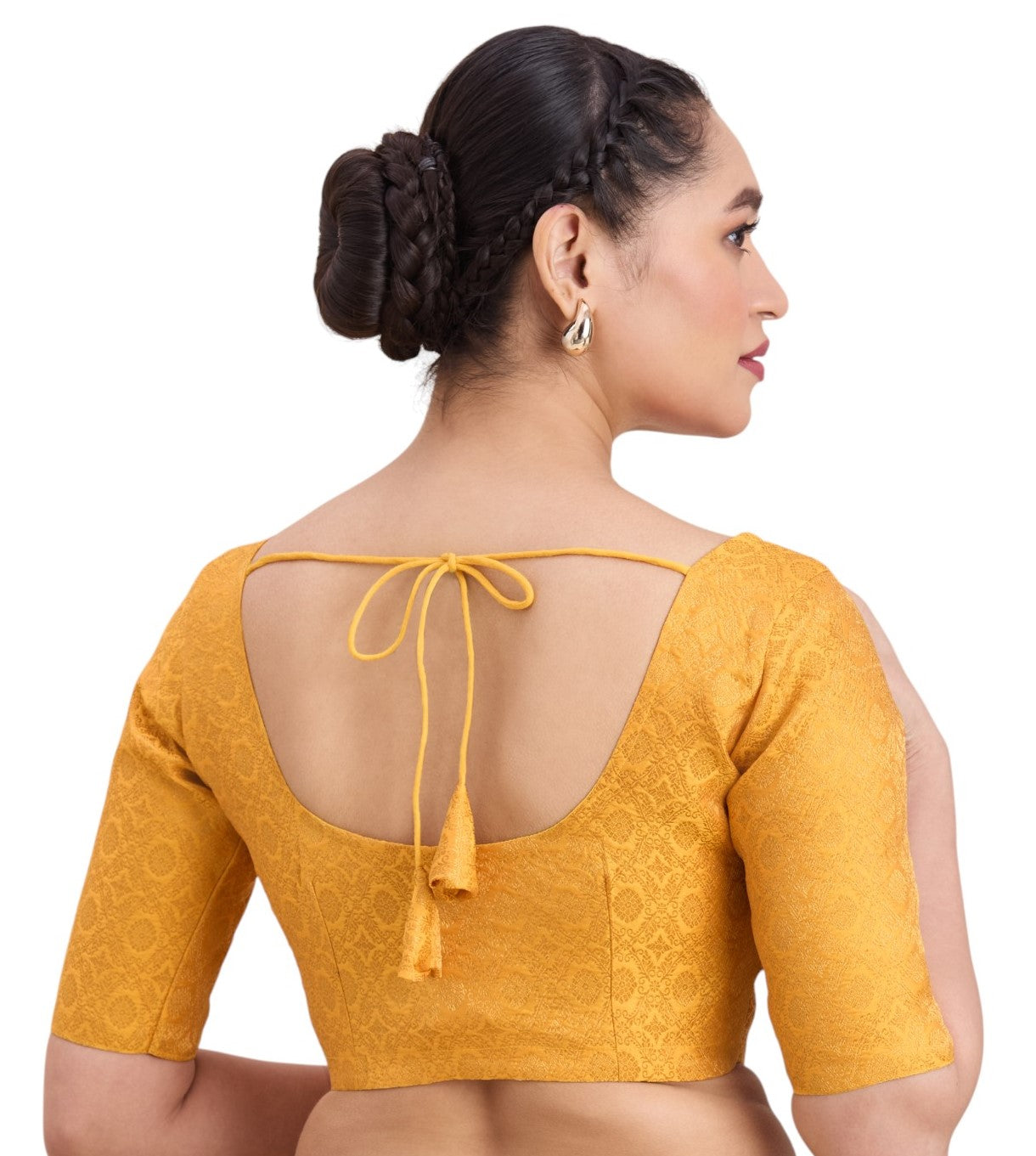 Women's Yellow Benaras Brocade Round Neck Readymade Saree Blouse  (Design 2924)