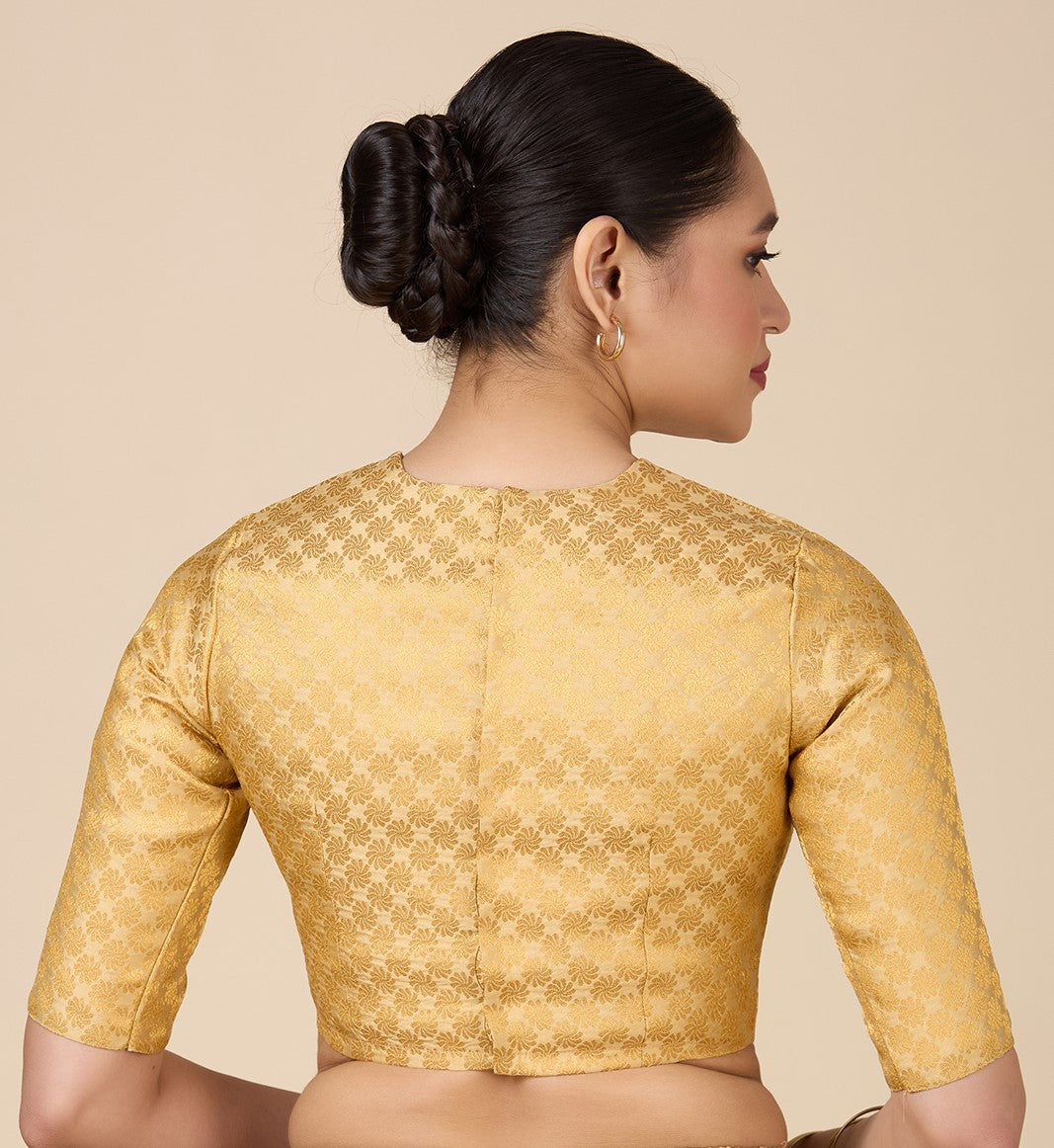 Women's Gold Benaras Brocade Jewel Neck Readymade Saree Blouse  (Design 2927)