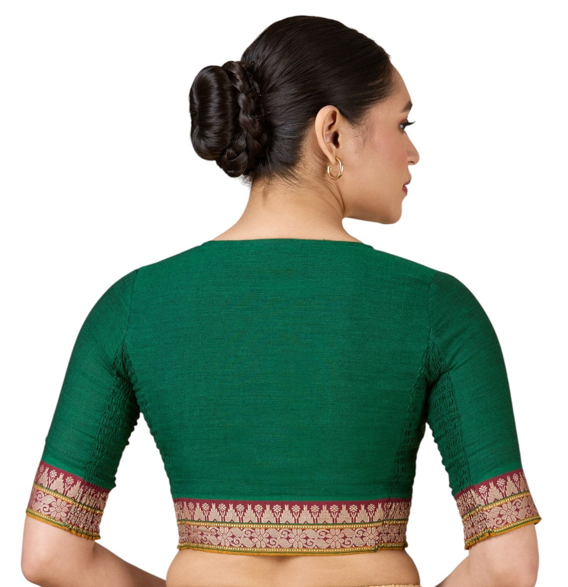 Women's Green Handloom Cotton Stretchable (Smocked) Saree Blouse (Design 2928)