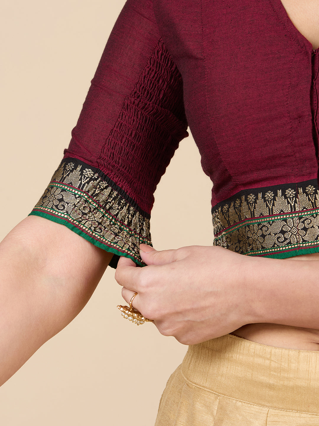 Women's Maroon Handloom Cotton Stretchable (Smocked) Saree Blouse (Design 2928)