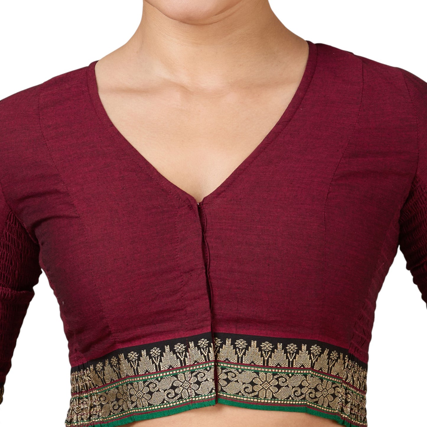 Women's Maroon Handloom Cotton Stretchable (Smocked) Saree Blouse (Design 2928)
