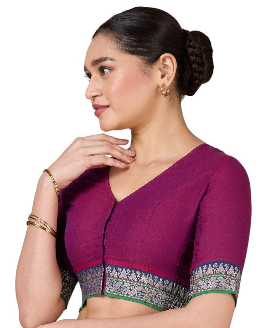 Women's Pink Handloom Cotton Stretchable (Smocked) Saree Blouse (Design 2928)