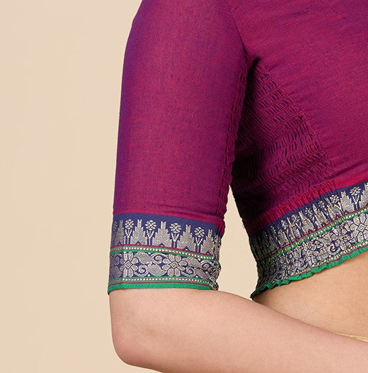 Women's Pink Handloom Cotton Stretchable (Smocked) Saree Blouse (Design 2928)