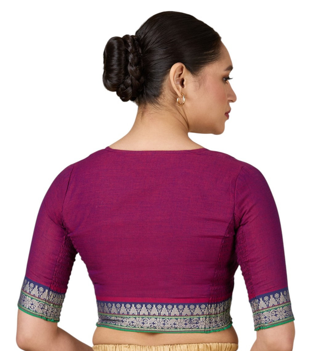 Women's Pink Handloom Cotton Stretchable (Smocked) Saree Blouse (Design 2928)