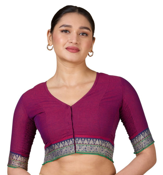 Women's Pink Handloom Cotton Stretchable (Smocked) Saree Blouse (Design 2928)