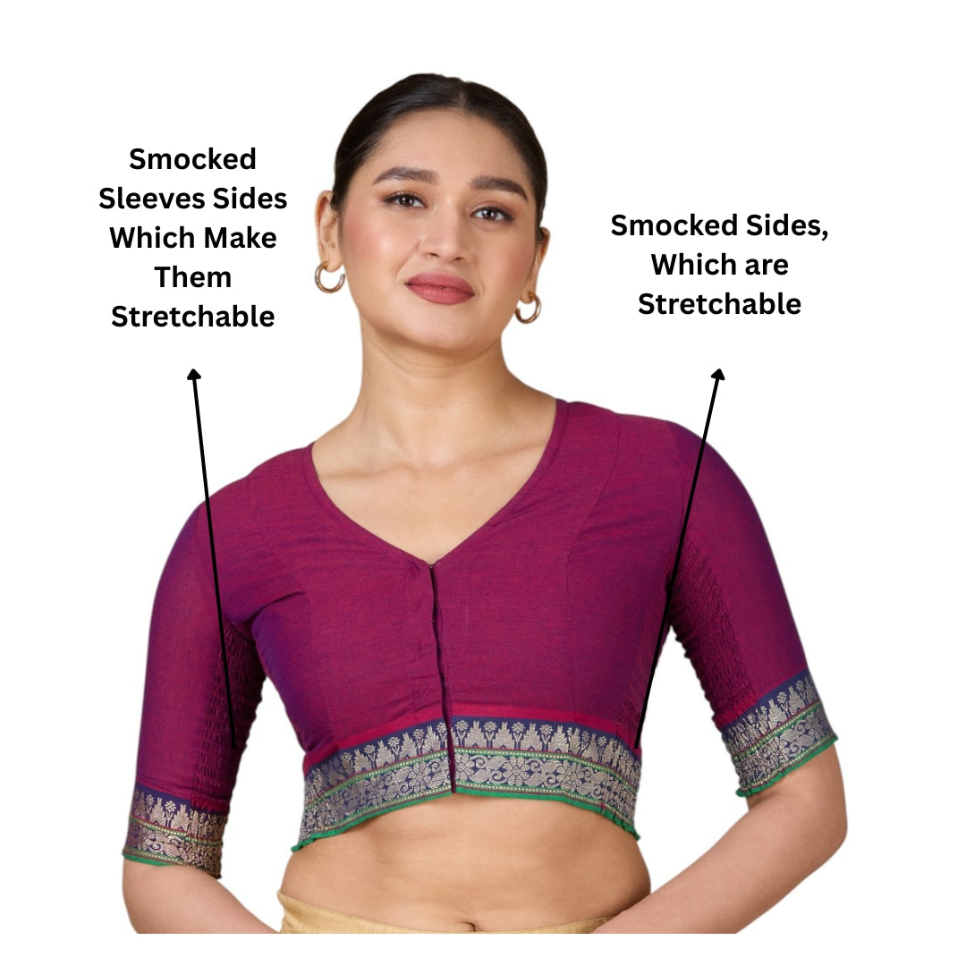 Women's Pink Handloom Cotton Stretchable (Smocked) Saree Blouse (Design 2928)