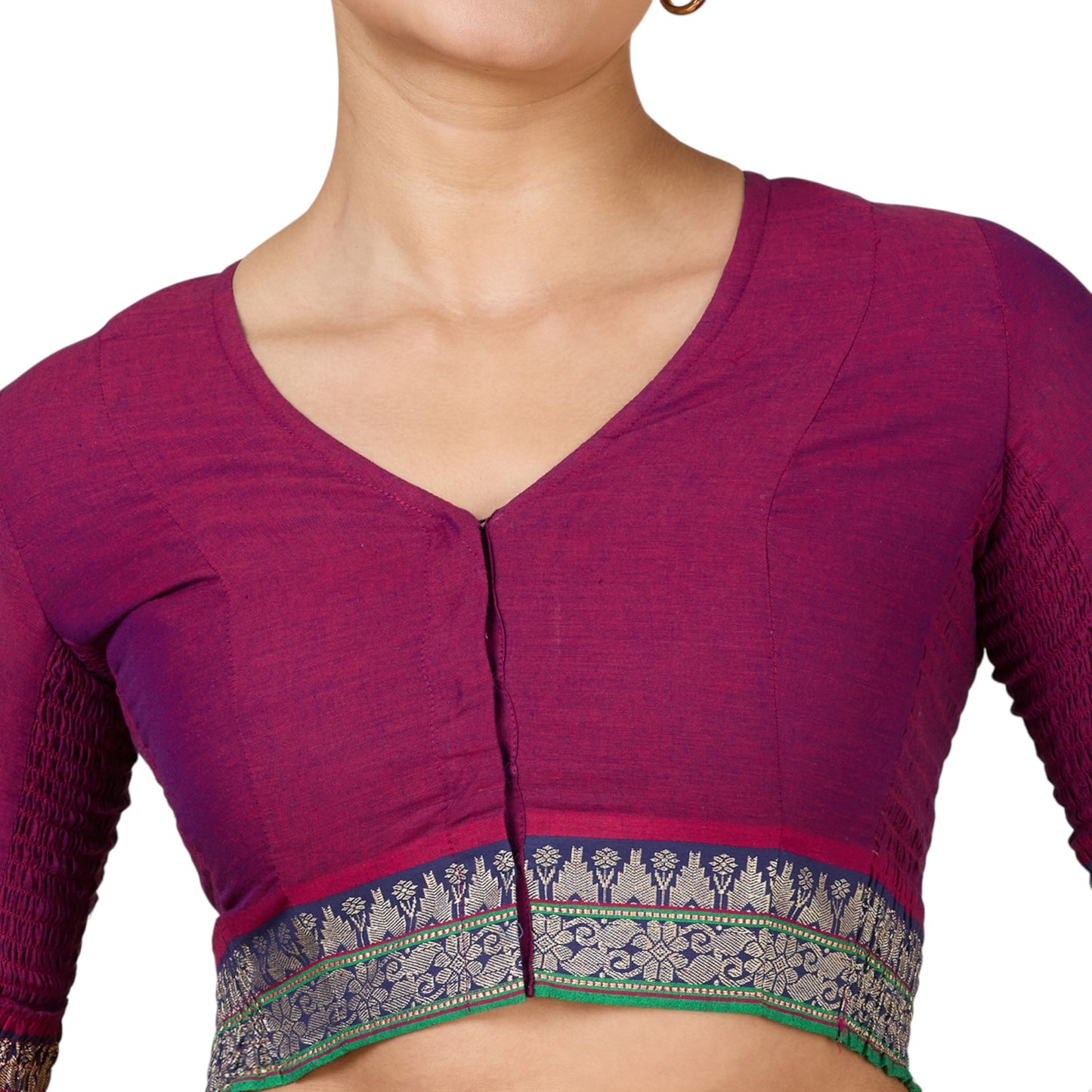 Women's Pink Handloom Cotton Stretchable (Smocked) Saree Blouse (Design 2928)