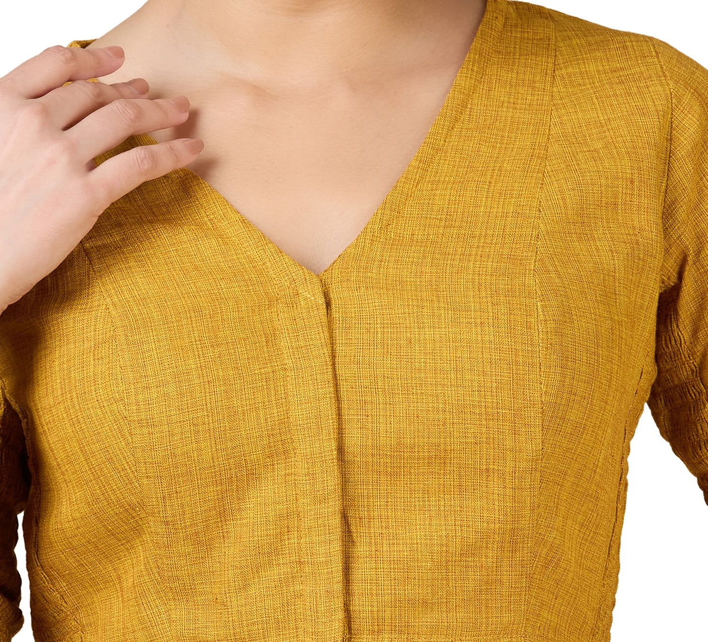 Women's Yellow Madras Handloom Cotton Side Stretchable (Smocked) Readymade Saree (Design 2929)