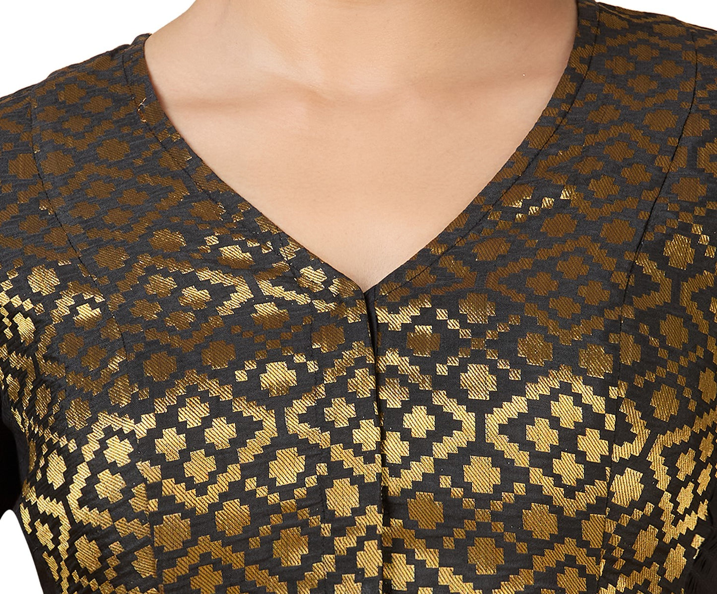 Women's Black Brocade Side Stretchable (Smocked) Readymade Saree Blouse (Design 2930)