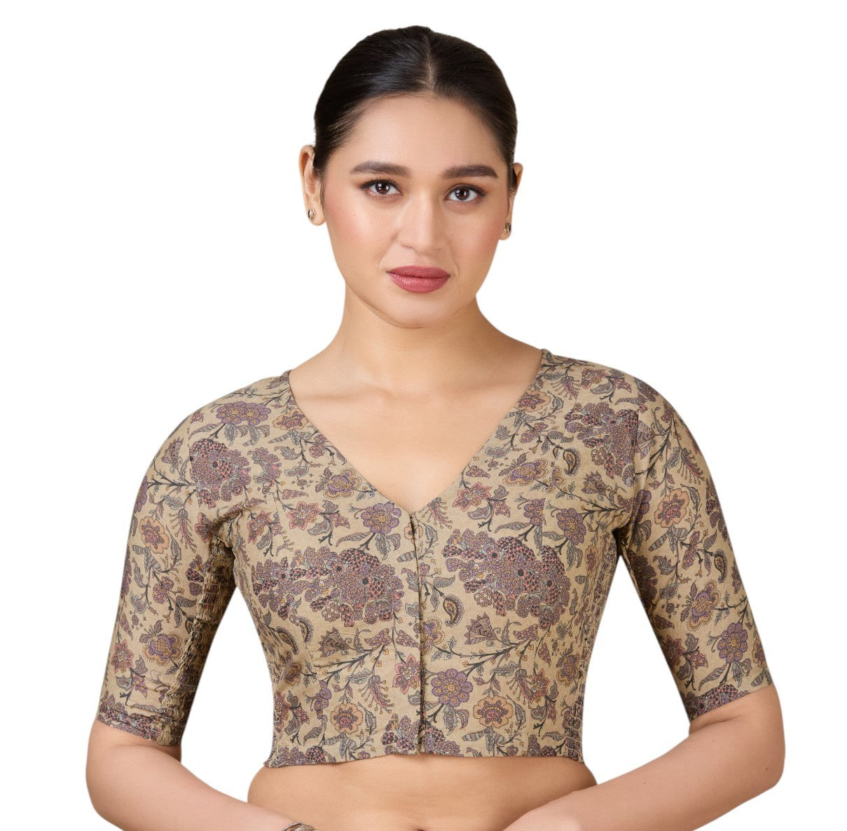Women's Multicolor Cotton Poplin Printed Side Stretch (Smocked) Readymade Saree Blouse (Design 2932)