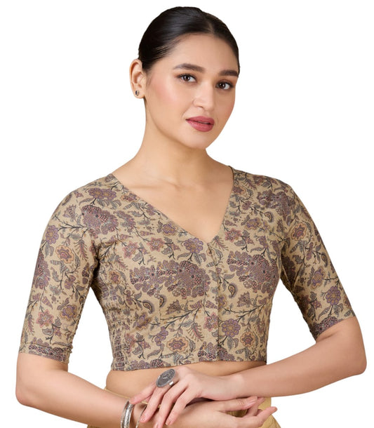 Women's Multicolor Cotton Poplin Printed Side Stretch (Smocked) Readymade Saree Blouse (Design 2932)