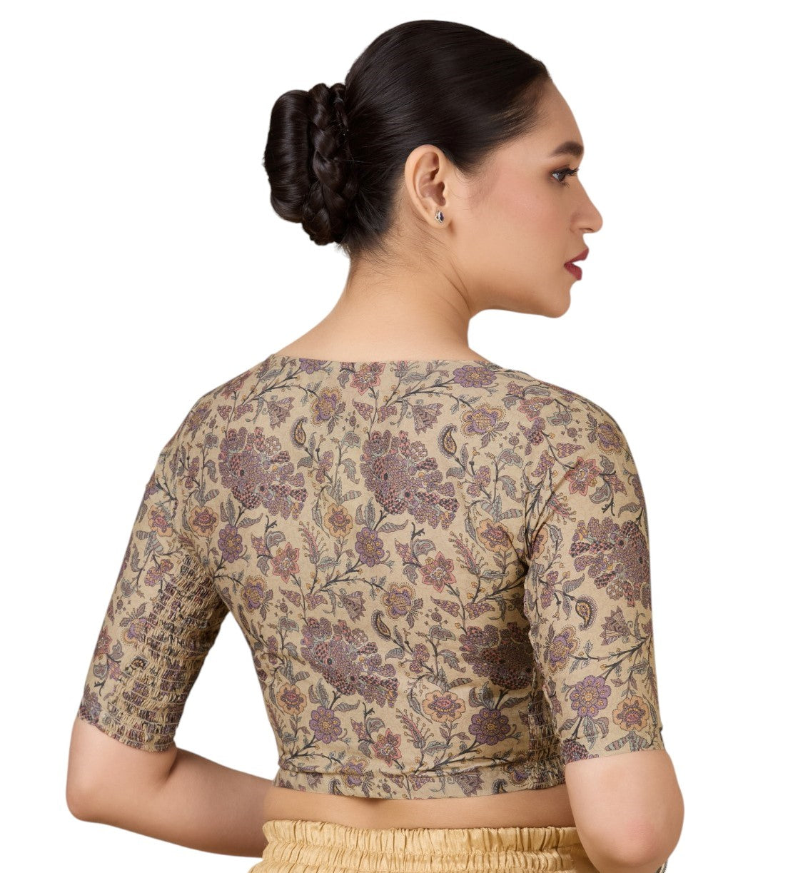 Women's Multicolor Cotton Poplin Printed Side Stretch (Smocked) Readymade Saree Blouse (Design 2932)