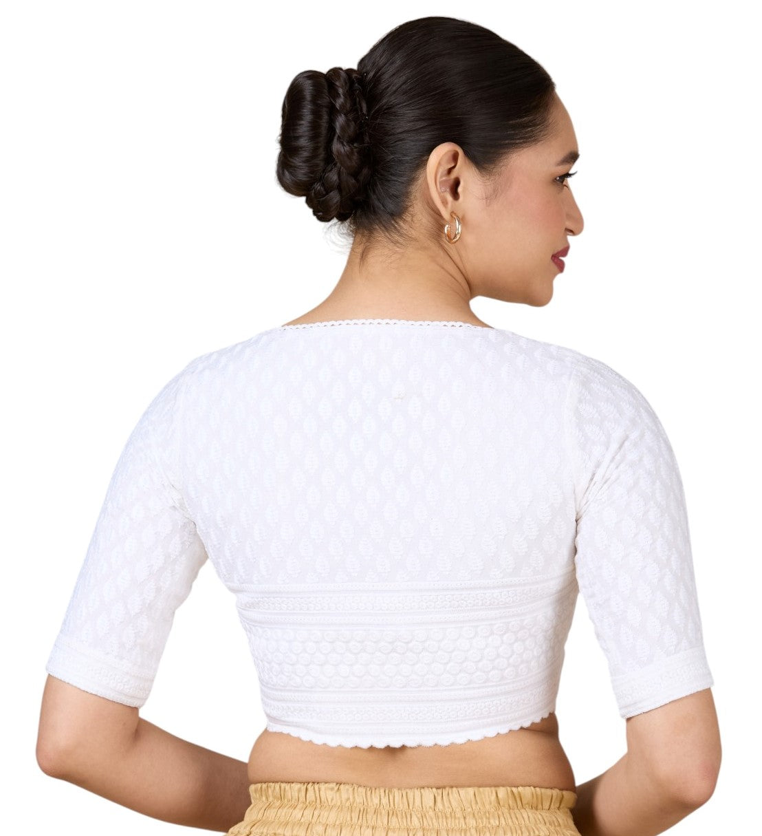 Women's White Viscose Rayon Chikankari Saree Blouse (Design 2934)