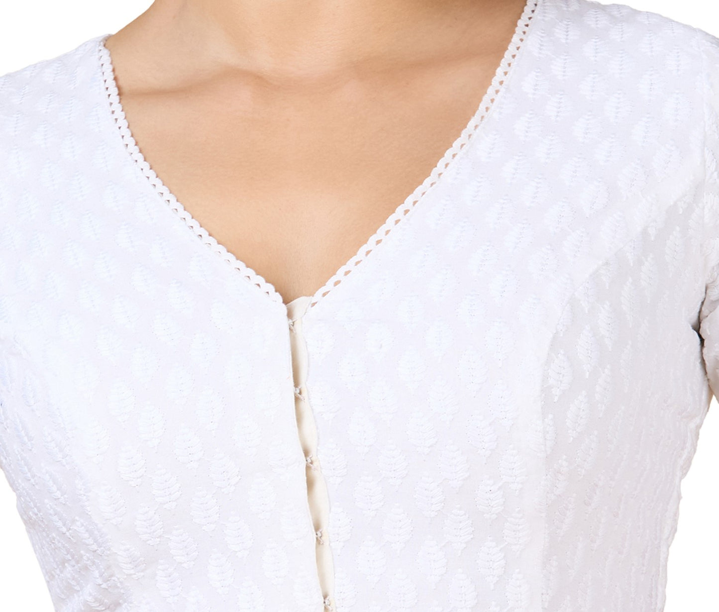 Women's White Viscose Rayon Chikankari Saree Blouse (Design 2934)