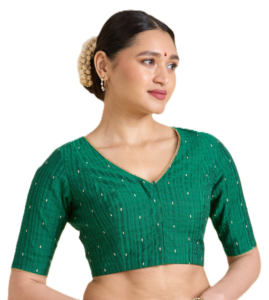 Women's Green Handloom Cotton Silk Readymade Saree Blouse (Design 2935)