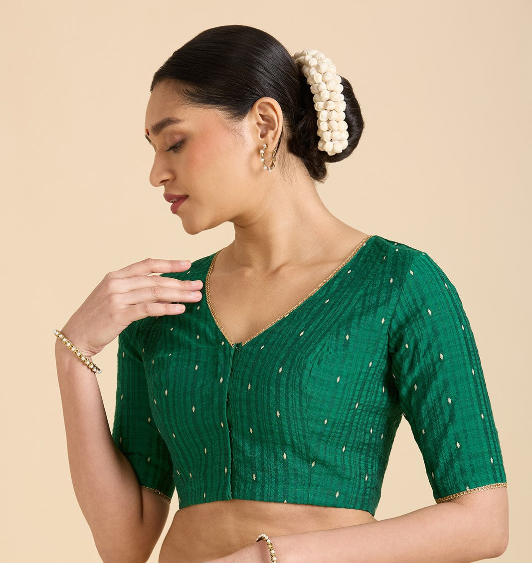 Women's Green Handloom Cotton Silk Readymade Saree Blouse (Design 2935)