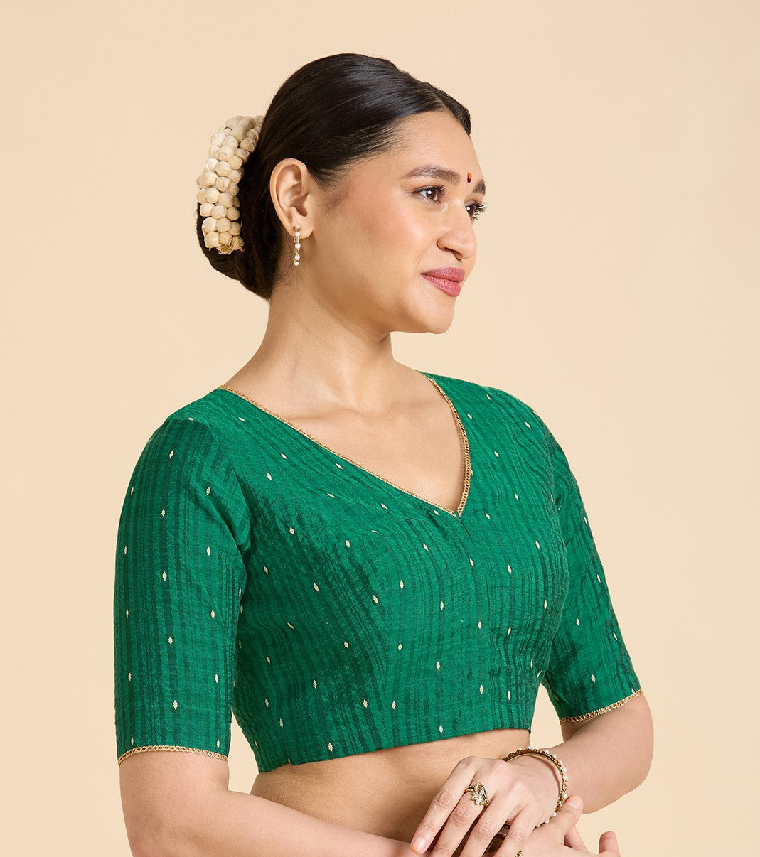 Women's Green Handloom Cotton Silk Readymade Saree Blouse (Design 2935)