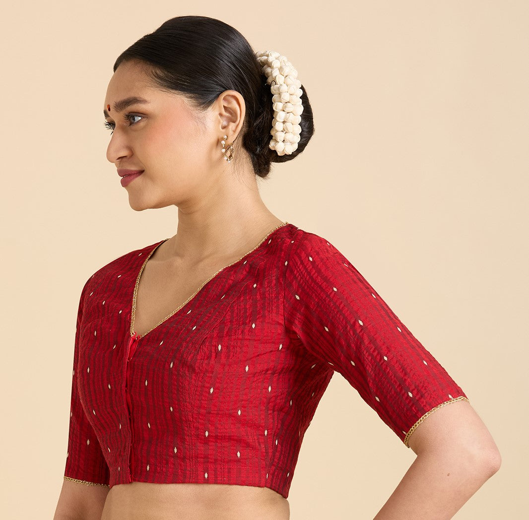 Women's Maroon Handloom Cotton Silk Readymade Saree Blouse (Design 2935)