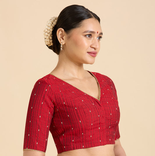 Women's Maroon Handloom Cotton Silk Readymade Saree Blouse (Design 2935)