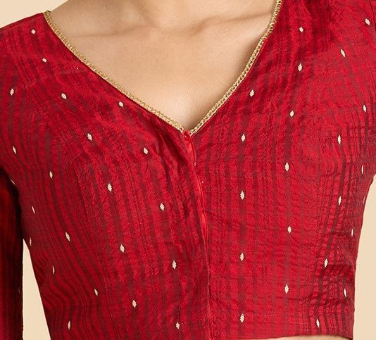 Women's Maroon Handloom Cotton Silk Readymade Saree Blouse (Design 2935)