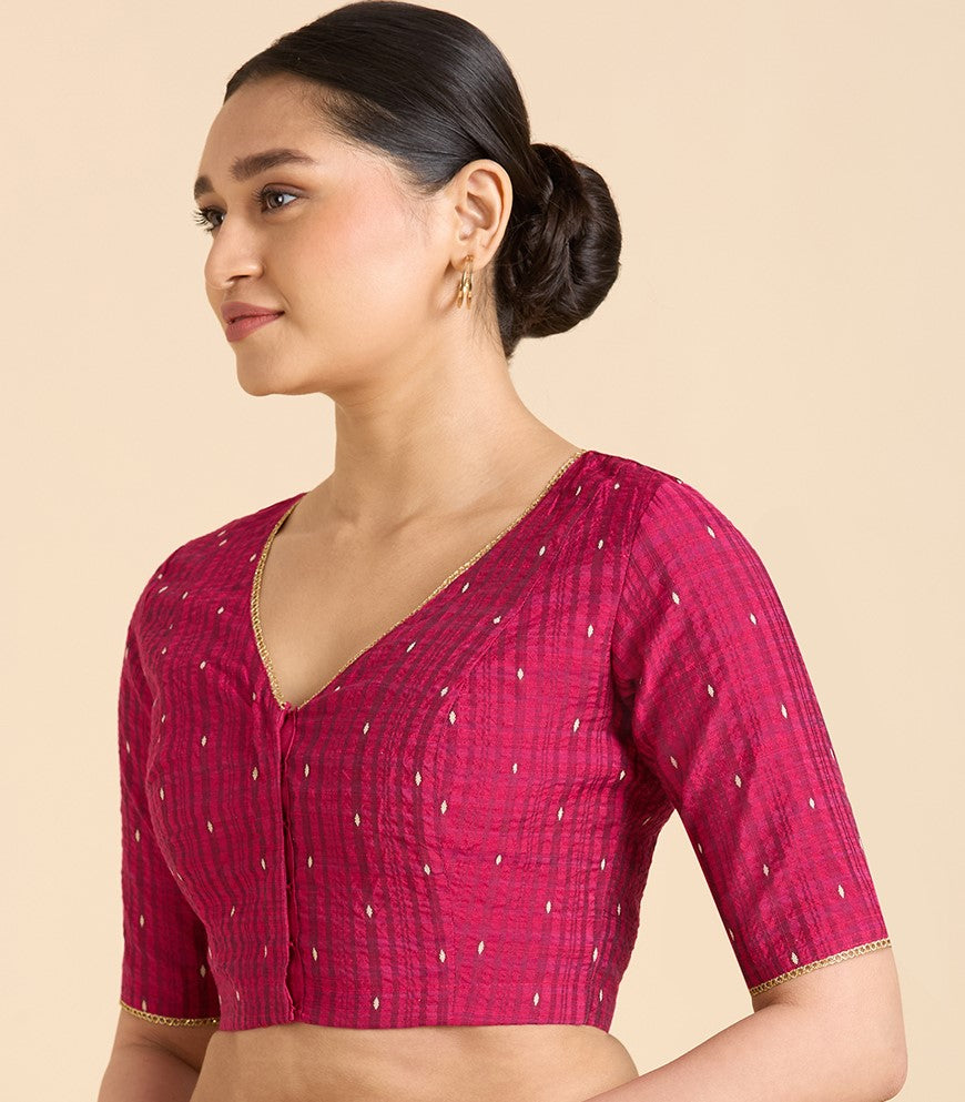 Women's Pink Handloom Cotton Silk Readymade Saree Blouse (Design 2935)