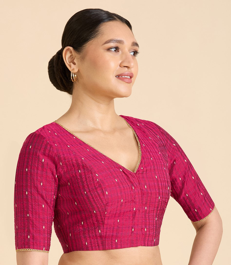 Women's Pink Handloom Cotton Silk Readymade Saree Blouse (Design 2935)