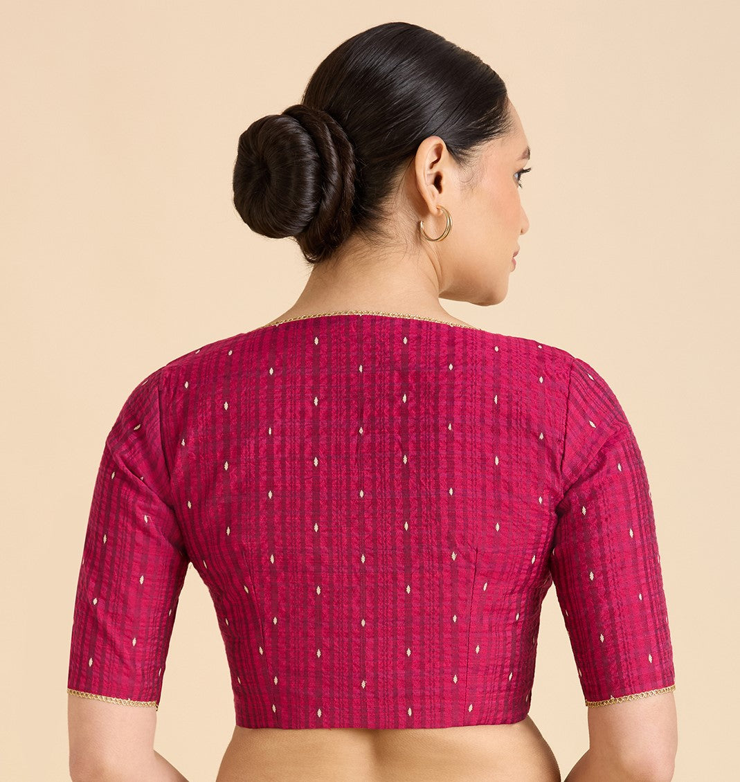 Women's Pink Handloom Cotton Silk Readymade Saree Blouse (Design 2935)