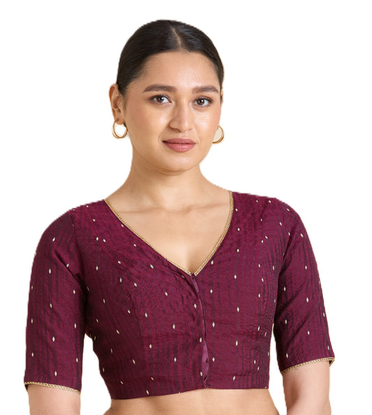 Women's wine Handloom Cotton Silk Readymade Saree Blouse (Design 2935)