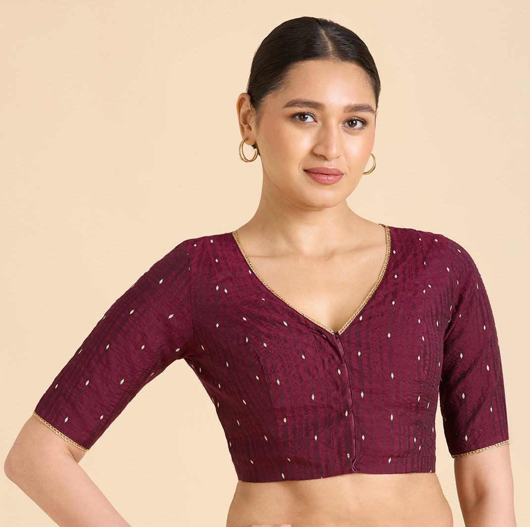 Women's wine Handloom Cotton Silk Readymade Saree Blouse (Design 2935)