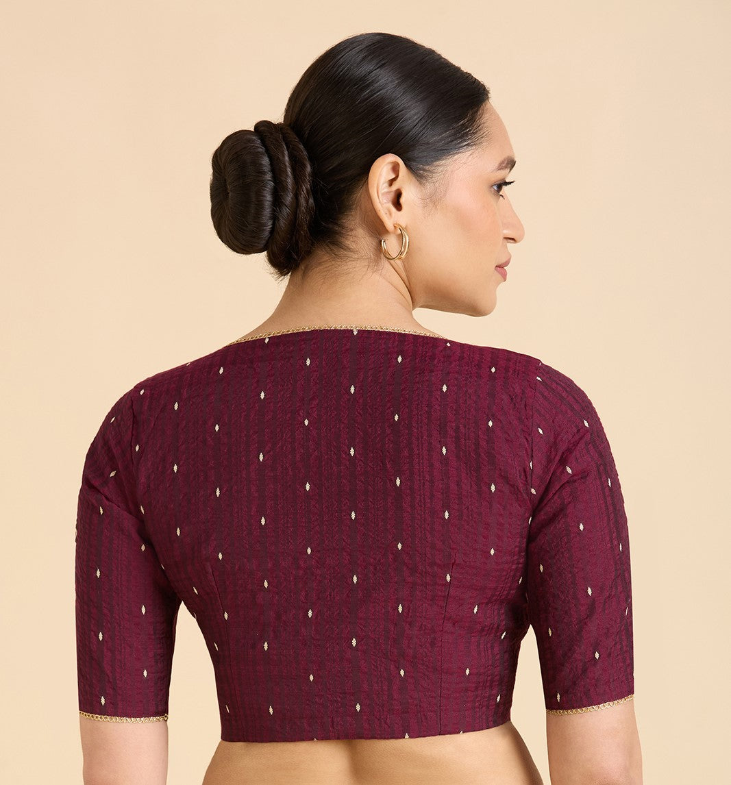 Women's wine Handloom Cotton Silk Readymade Saree Blouse (Design 2935)