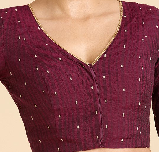 Women's wine Handloom Cotton Silk Readymade Saree Blouse (Design 2935)