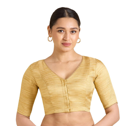 Women's Golden Benaras Brocade V-Neck Readymade Saree Blouse (Design 2938)