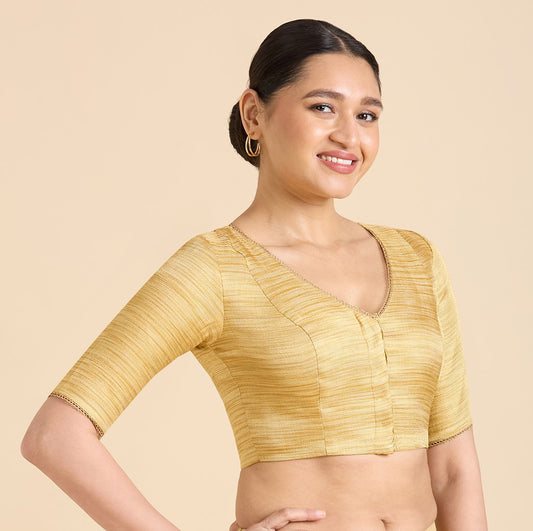 Women's Golden Benaras Brocade V-Neck Readymade Saree Blouse (Design 2938)