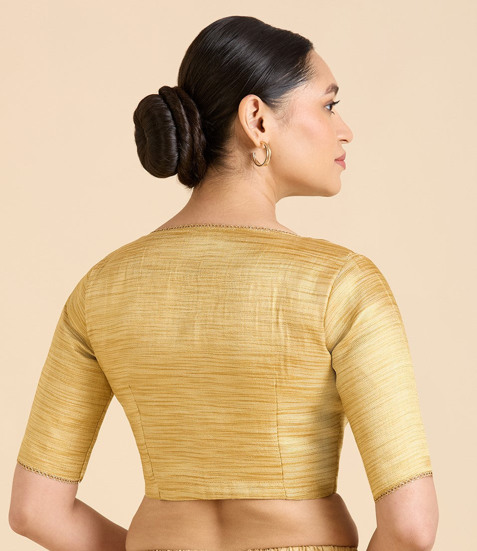 Women's Golden Benaras Brocade V-Neck Readymade Saree Blouse (Design 2938)