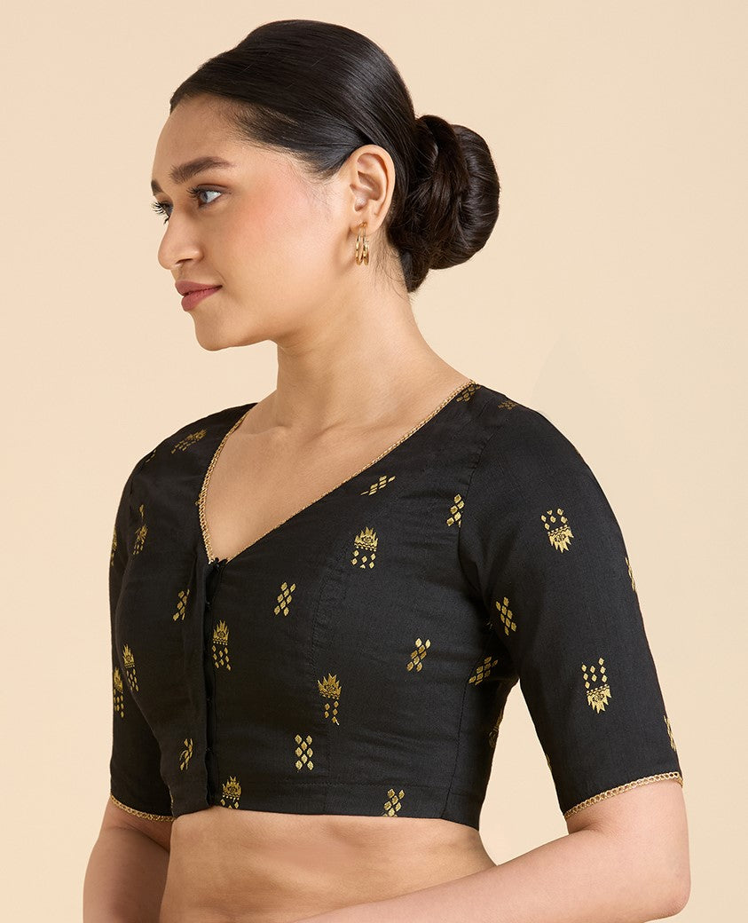 Women's Black Handloom Cotton Silk Readymade Saree Blouse (Design 2946)