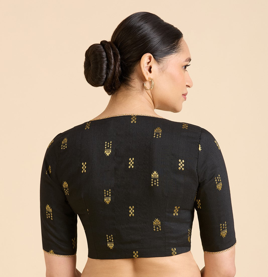 Women's Black Handloom Cotton Silk Readymade Saree Blouse (Design 2946)