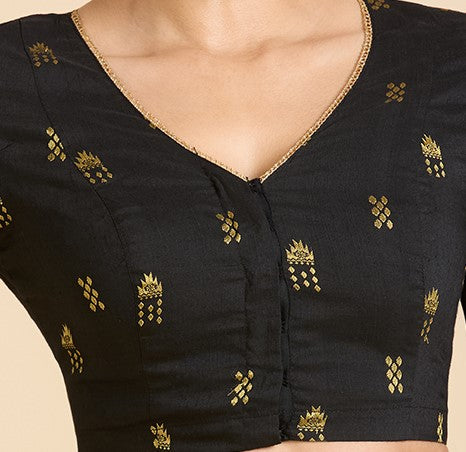 Women's Black Handloom Cotton Silk Readymade Saree Blouse (Design 2946)