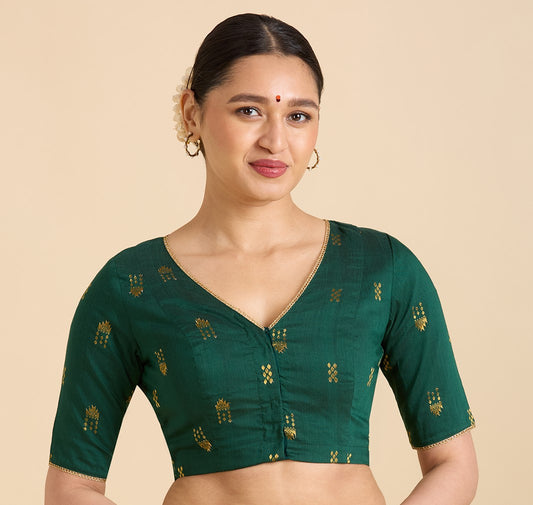Women's Green Handloom Cotton Silk Readymade Saree Blouse (Design 2946)