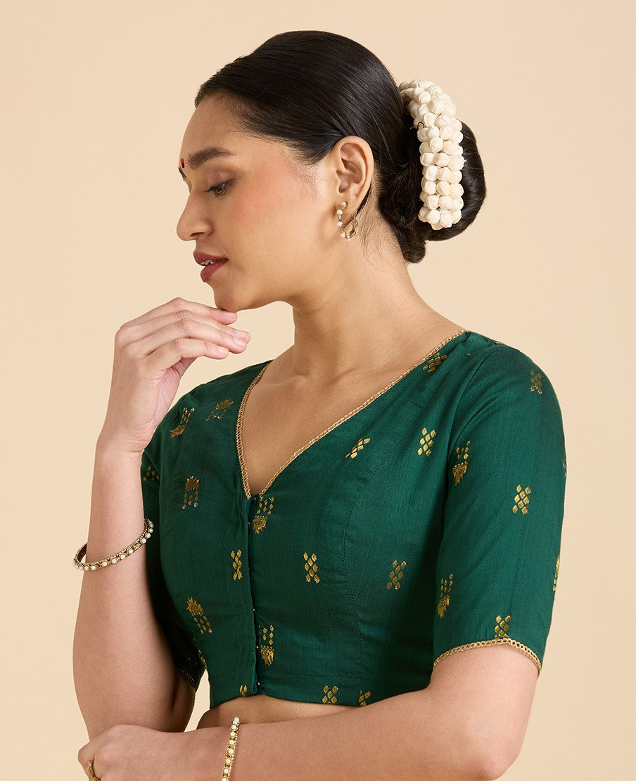 Women's Green Handloom Cotton Silk Readymade Saree Blouse (Design 2946)