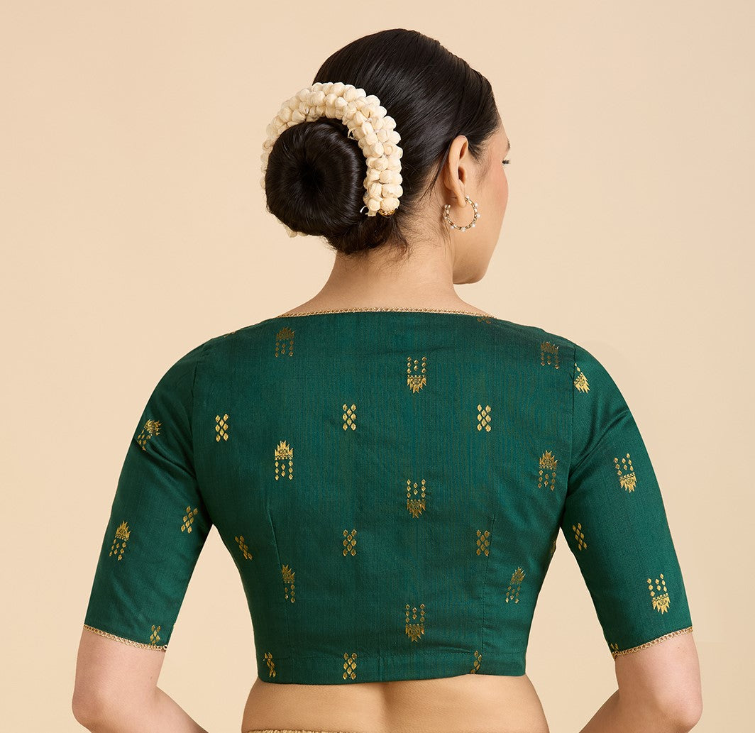 Women's Green Handloom Cotton Silk Readymade Saree Blouse (Design 2946)